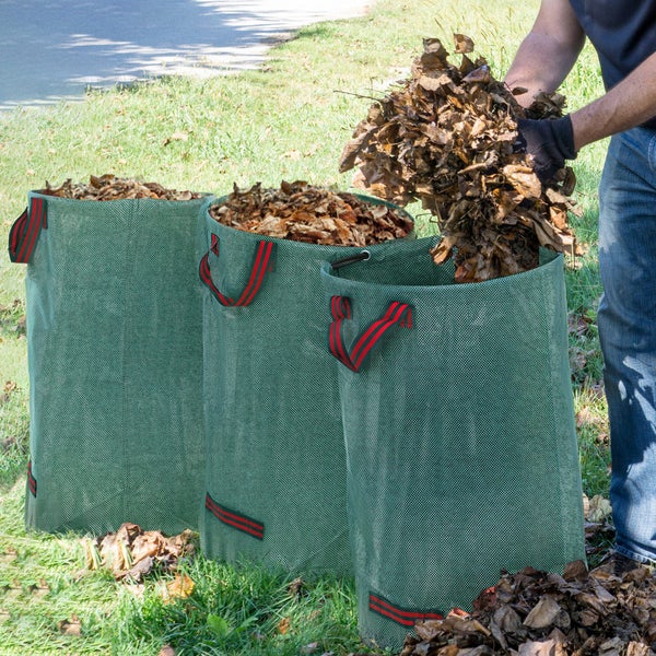 Outsunny Gartensack 3x120L wasserdicht Gartenabfallsack mit Griffe, stabil Laubsack, selbststehend Gartensäcke mit UV Schutz, wiederverwendbare Gartenabfallsäcke für Gartenabfälle Grünschnitt