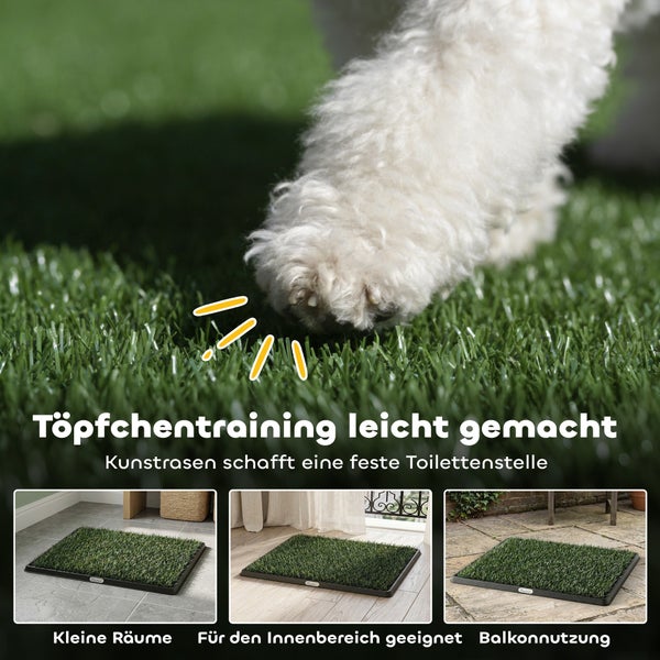 Hundetoilette mit Kunstrasen für Welpentraining, Anwendung in kleinen Räumen, Innenbereichen und auf Balkonen.