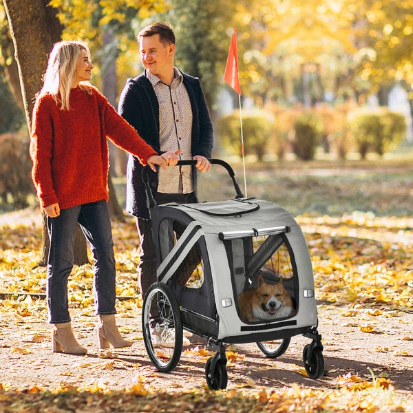 PawHut Hundewagen, 140L x 72,5B x 108H cm, Stahl, Oxford-Gewebe, Grau