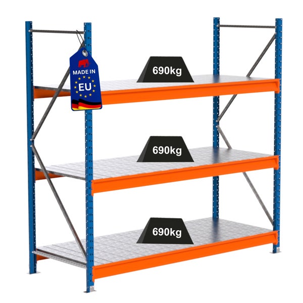 Regal mit drei Ebenen und einer Traglast von 690 Kilogramm pro Ebene, Hergestellt in der Europäischen Union