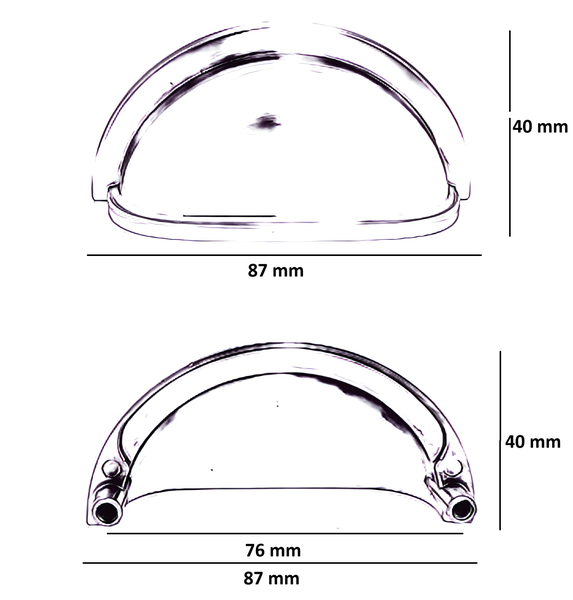 Zeichnung eines Möbelgriffs mit Maßangaben