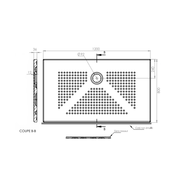 Duschwannen 120X80 Keramik 3Cm  mit Antirutschbeschichtung | Delfino
