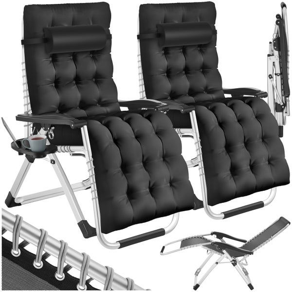 Sonnenliege tectake Cloud 84 x 168 x 82,5 cm, mit Ablagetisch klappbar schwarz