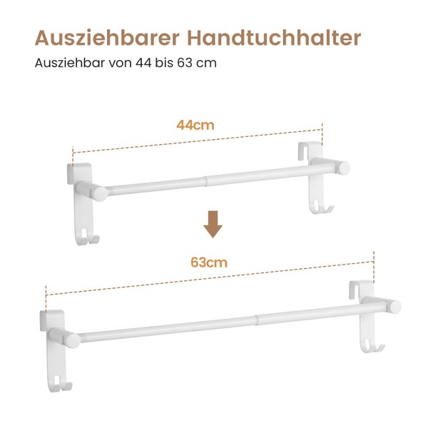 EMKE Teleskop-Handtuchhalter, Verstellbar 440–630 mm,Weiß, Edelstahl, mit Haken, für Heizkörper & Bad