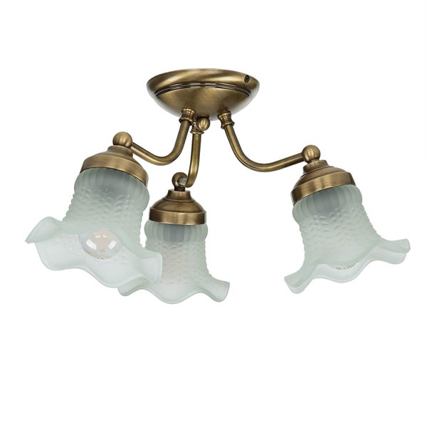 Deckenleuchte mit drei Armen und Lampenschirmen aus Glas