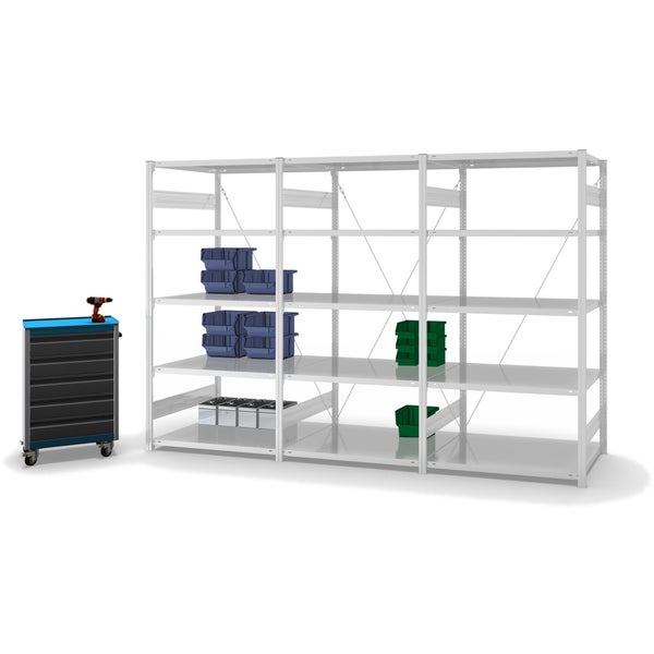 PROREGAL Fachbodenregal Stecksystem T-Profil Light-Duty Grundregal HxBxT 200 x 100 x 80 cm 5 Ebenen Fachlast 130 kg Einseitig Nutzbar Lichtgrau