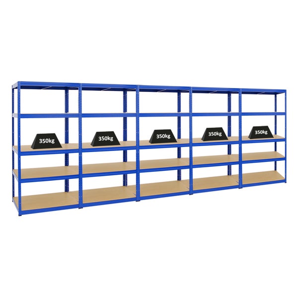 PROREGAL Mega Deal 5x Schwerlastregal Slim Elephant M HxBxT 180 x 90 x 60 cm 5 Ebenen Fachlast 350 kg Blau