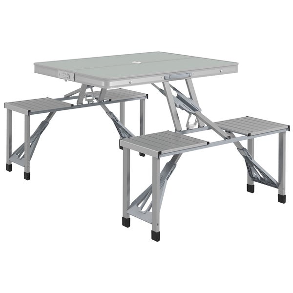 Outsunny Campingtisch Klapptisch mit 4 Stühle Klappbarer Gartentisch aus Aluminium leicht Multifunktionstisch 4 Personen Beistelltisch für Garten Terrasse Balkon 85,5 x 135cm Grau