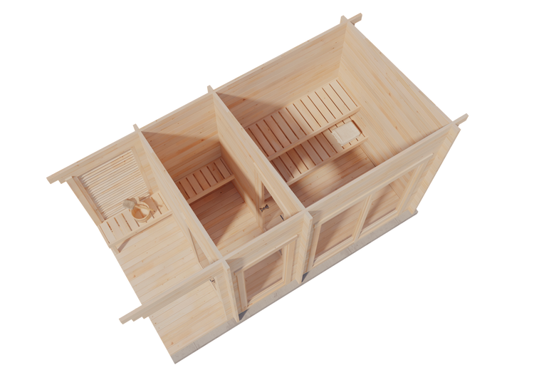 FinnTherm Saunahaus Lizzy M Gartensauna 2 Sitzbänke aus Holz, Sauna mit 40 mm Wandstärke, Außensauna mit Montagematerial, Naturbelassen