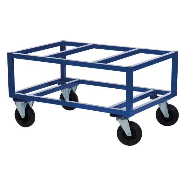 Kongamek Palettenwagen in blau 650mm hoch ohne Bremse für Paletten 1200x1000mm