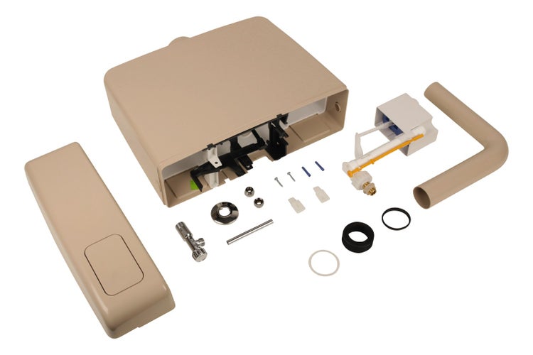 Calmwaters® Spülkasten Beige mit Spül-Stopp-Funktion, 6-9 Liter Spülmenge, Aufputzspülkasten WC schmal, flacher Spülkasten Elements, Aufputz-Montage, Start-Stopp-Taste, Beige-Bahamabeige, 29HB2716