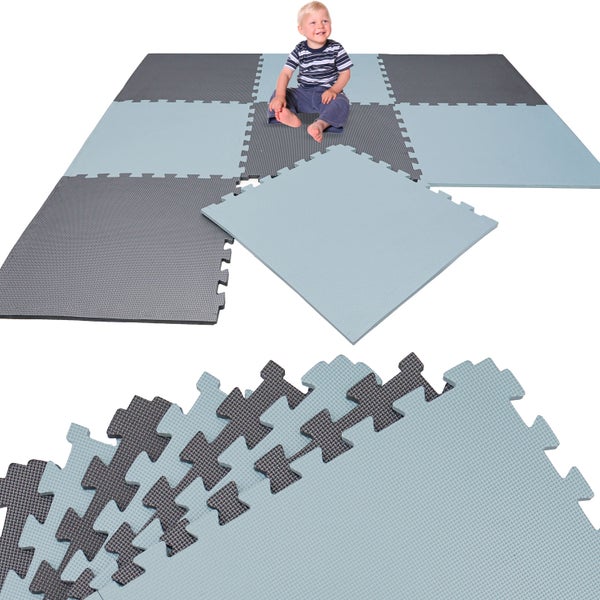 Ineinandergreifende Puzzlematte aus Schaumstoff für Kinder mit strukturierter Oberfläche und Einzelelementen.
