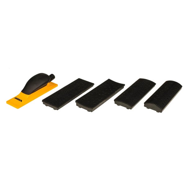 Mirka Handblock Kit / Handschleifer mit konvex und konkav  Aufsätzen / für 70x198mm Schleifstreifen Klett + 40x Abranet Schleifstreifen, 4m Absaugschlauch, Adapter