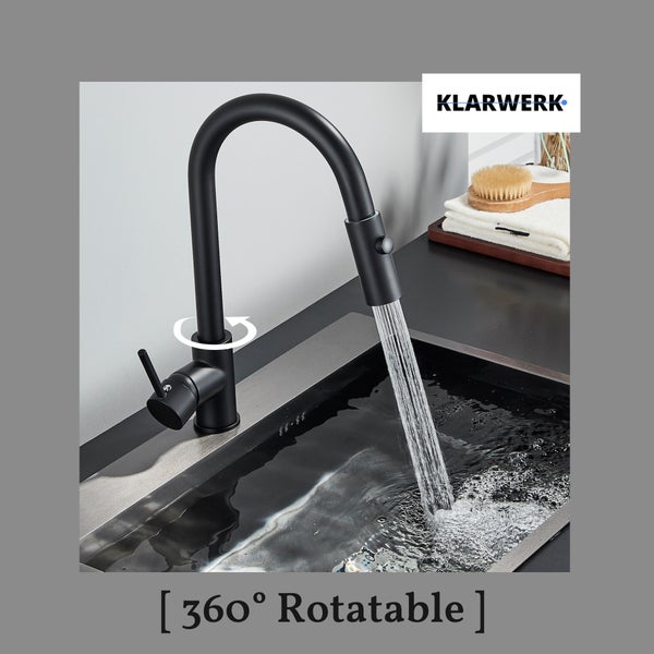 Paul | Premium Schwarz matt ausziehbare Niederdruck Armatur |Edelstahl Wasserhahn Küche | Mischbatterie - 360 Grad drehbar | Boiler 3 Anschlüsse
