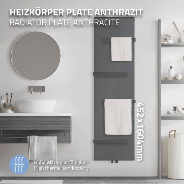 Graues Metallregal mit fünf Ebenen, bestückt mit Farbeimern, Werkzeugkästen und Aufbewahrungsboxen.