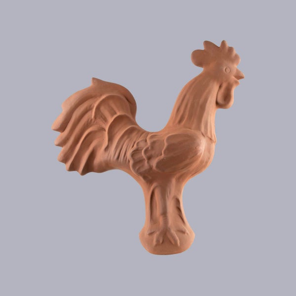 Dachschmuck Hahn aus Terrakotta für Firstziegel.