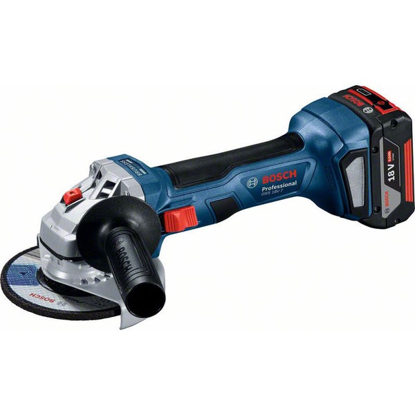 Bosch Professional Akku-Winkelschleifer GWS 18V-7 mit Handgriff, 18 Volt Lithium-Ionen Akku und Schleifscheibe.