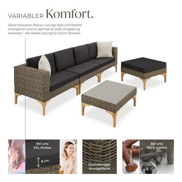 Rattan Lounge Set mit Sofa, Sessel und Tisch für den Garten