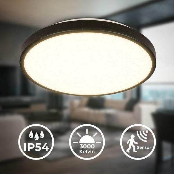 Deckenlampe Ø29 cm - 13W, 1300lm, LED, mit Bewegungsmelder, IP54, warmweiß, schwarz