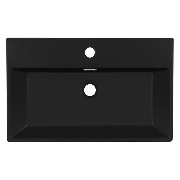 ML-Design Waschbecken zur Wandmontage oder als Aufsatzwaschbecken mit Hahnloch, 60,5x36,5x13 cm, aus Keramik, Schwarz matt, Hängewaschbecken Waschtisch Aufsatzbecken Handwaschbecken Waschschale Becken