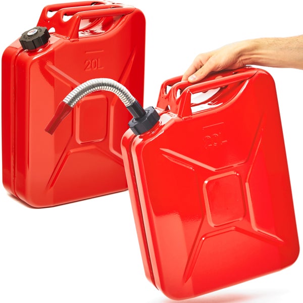 BW® Kraftstoffkanister Metall Benzinkanister 2x 5 Liter mit Schraubverschluss mit Ausgießer - Rot RAL 3000 - UN-Zulassung - Hergestellt in Europa