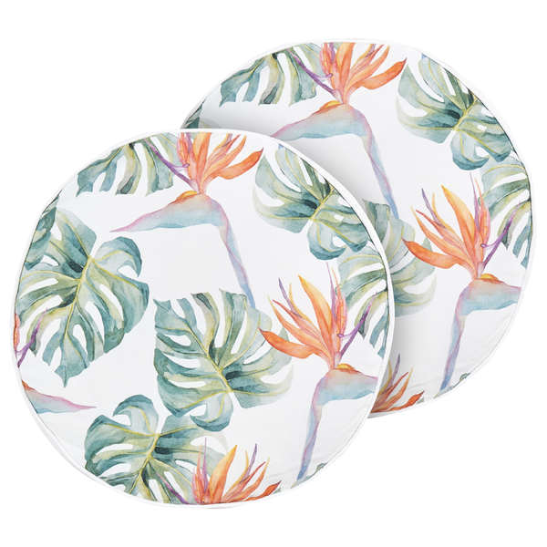 Gartenkissen 2er Set TORRAZZO 40 x 40 cm Weiß Pflanzenmuster