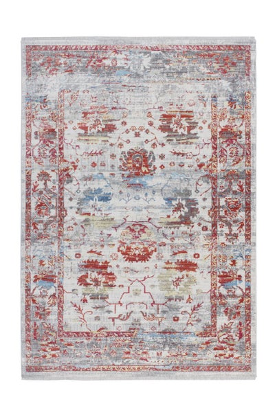 Rechteckiger Teppich mit orientalischem Muster, Vintage-Stil mit Fransen.