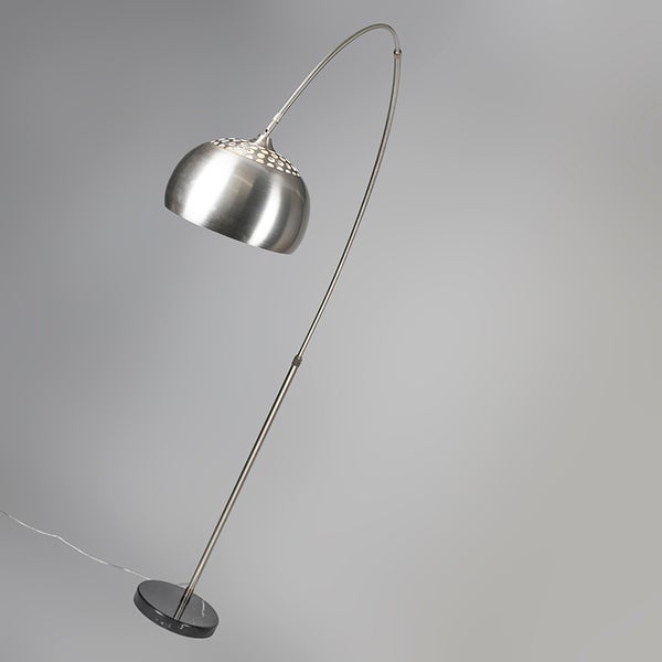 Stehlampe mit gebogenem Arm und runder Basis