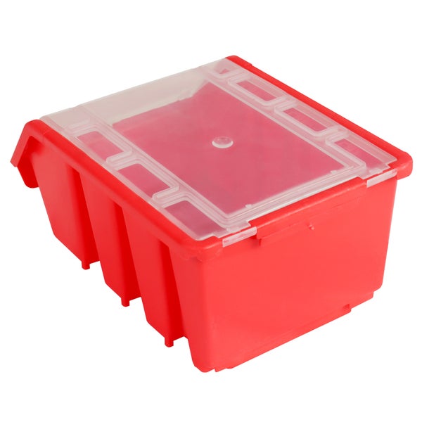 PROREGAL Sichtlagerbox 2 mit Deckel | HxBxT 7,5x11,6x16,1cm | Polypropylen | Rot