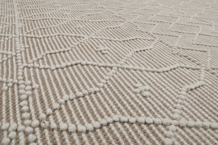 Esprit Teppich handgewebt Weiß Beige aus Wolle Ana 50x80 cm