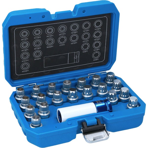 Bitnuss Satz in blauem Koffer mit verschiedenen Größen