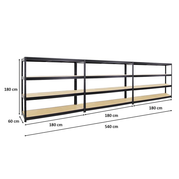 PROREGAL Mega Deal 3er-Sparset Profi-Schwerlastregal DINO HxBxT 180x180x60cm Fachlast 500kg Schwarz