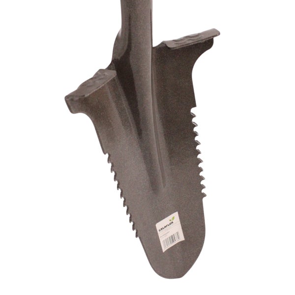 Galaflor Wurzelspaten aus Metall mit gezackten Kanten und Trittschutz.