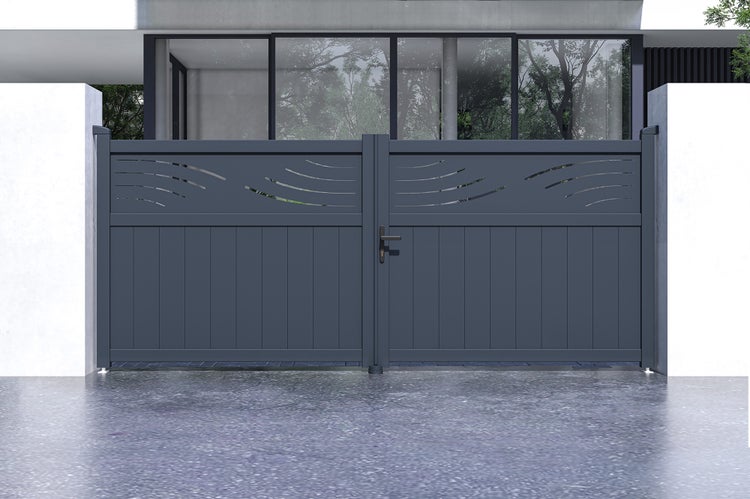 Drehtor 3,4 m HALTI H.140 cm Aluminium + 2 EIFEL-Pfosten 15 x 15 cm H. 166 cm GR