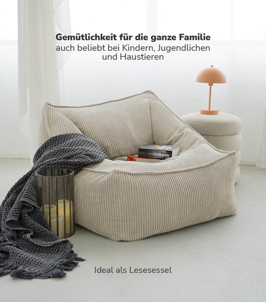 mokebo Sitzsack Sessel aus Cord 'Der Lümmel', XXL Sitzsack, Cord Sessel oder Sitz Sessel in Beige