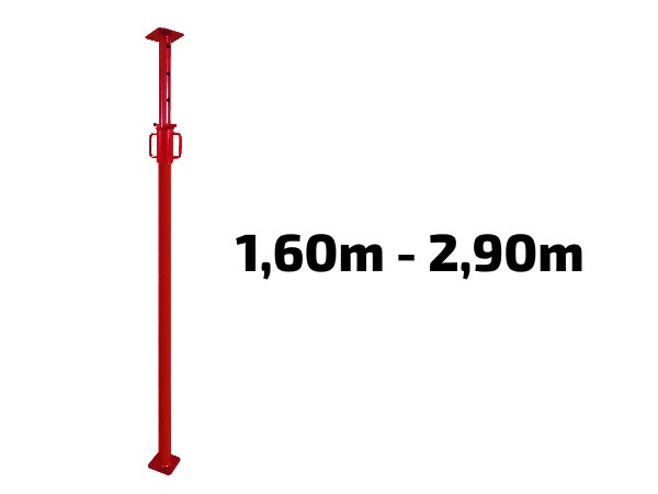 Baustütze, Deckenstütze GBM Italia 1,6-2,9m – höhenverstellbare Montagestütze, Stahlstütze mit Sicherheitshaken, bis 1.600 kg Tragkraft