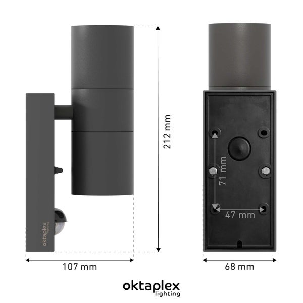 Oktaplex Chile Außenlampe mit Bewegungsmelder Edelstahl 2x GU10 Leuchtmittel Warmweiß Anthrazit
