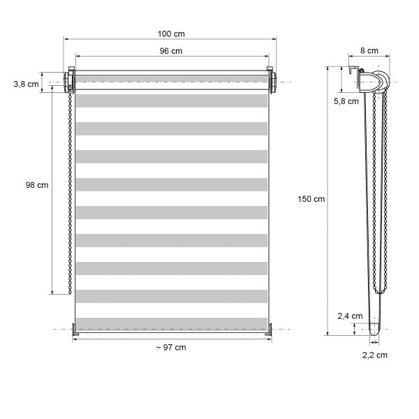 ECD Germany Doppelrollo Klemmfix ohne Bohren 100 x 150 cm Hellgrau, lichtdurchlässig und verdunkelnd, Duo Rollo für Fenster & Türen, Fensterrollo Seitenzugrollo Klemmrollo Sonnenschutzrollo Zebrarollo