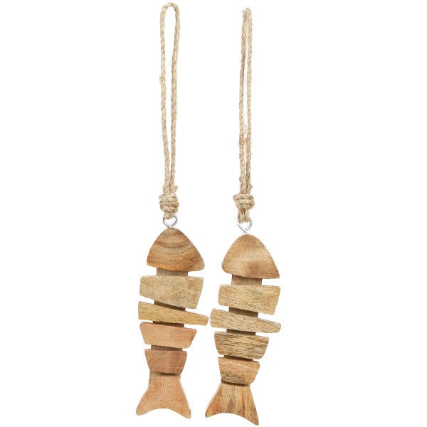 Zwei Holzfisch-Anhänger mit Kordel