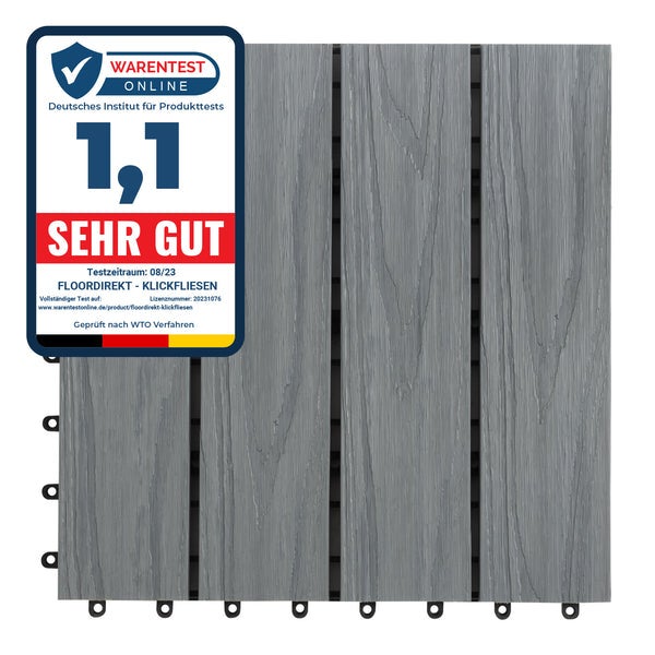 FLOORDIREKT WPC-Klickfliese Classic - Wetterbeständige Terrassenfliese - Grau 30 x 30 cm