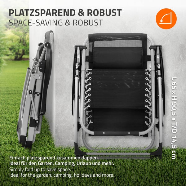 Hauki 2er Set Sonnenliege klappbar, Grau, Liegestuhl mit Polster, Nackenkissen & Getränkehalter, Extra groß Gartenliege wetterfest, Zero Gravity Stuhl, Outdoor Relaxliege, Gartenstuhl mit Rückenlehne