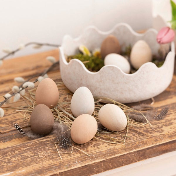 FRANK FLECHTWAREN|Osterei Natur, 8er Set, 4 x 4 x 7 cm, HOLZ