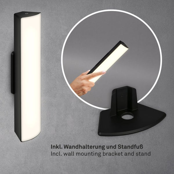Battery LED table- and wall light, IP44, black, 1x
