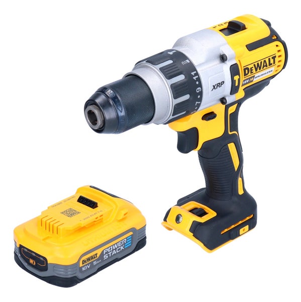 DeWalt Akku-Schlagbohrschrauber 18 Volt mit bürstenlosem Motor und separatem Powerstack-Akku mit 5 Amperestunden.