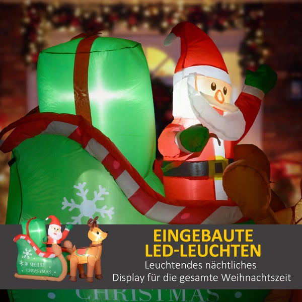 Outsunny Aufblasbar Weihnachtsdeko, 2,1 m Weihnachtsmann mit Schlitten & Rentier, LED-Beleuchtung, Selbstaufblasende Weihnachtsbeleuchtung für Innen- und Außenbereich