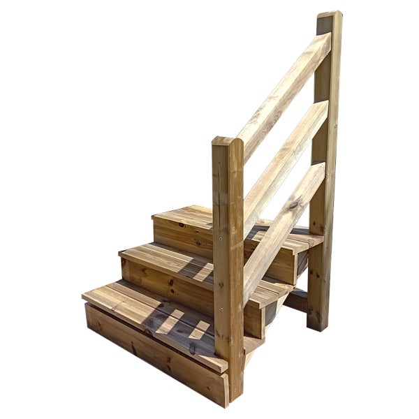 Holztreppe mit drei Stufen und Geländer für den Gartenbereich