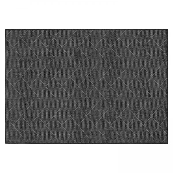 Rechteckiger Teppich mit Rautenmuster und gewebter Textur.