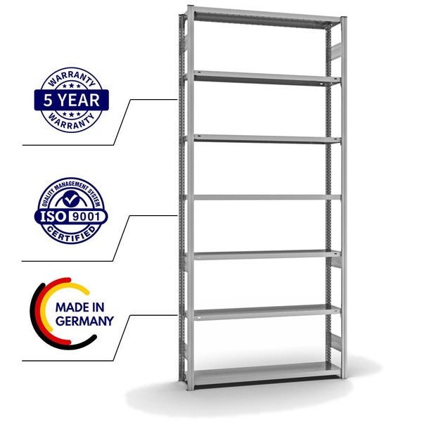PROREGAL Fachbodenregal Stecksystem T-Profil Light-Duty Grundregal HxBxT 300 x 130 x 30 cm 7 Ebenen Fachlast 175 kg Beidseitig Nutzbar Verzinkt