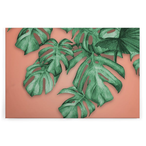 Wandbild mit botanischem Motiv und Monstera Blättern im Aquarell Stil