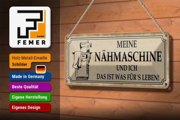 Blechschild Spruch 27x10cm meine Nähmaschine und ich Dekoration